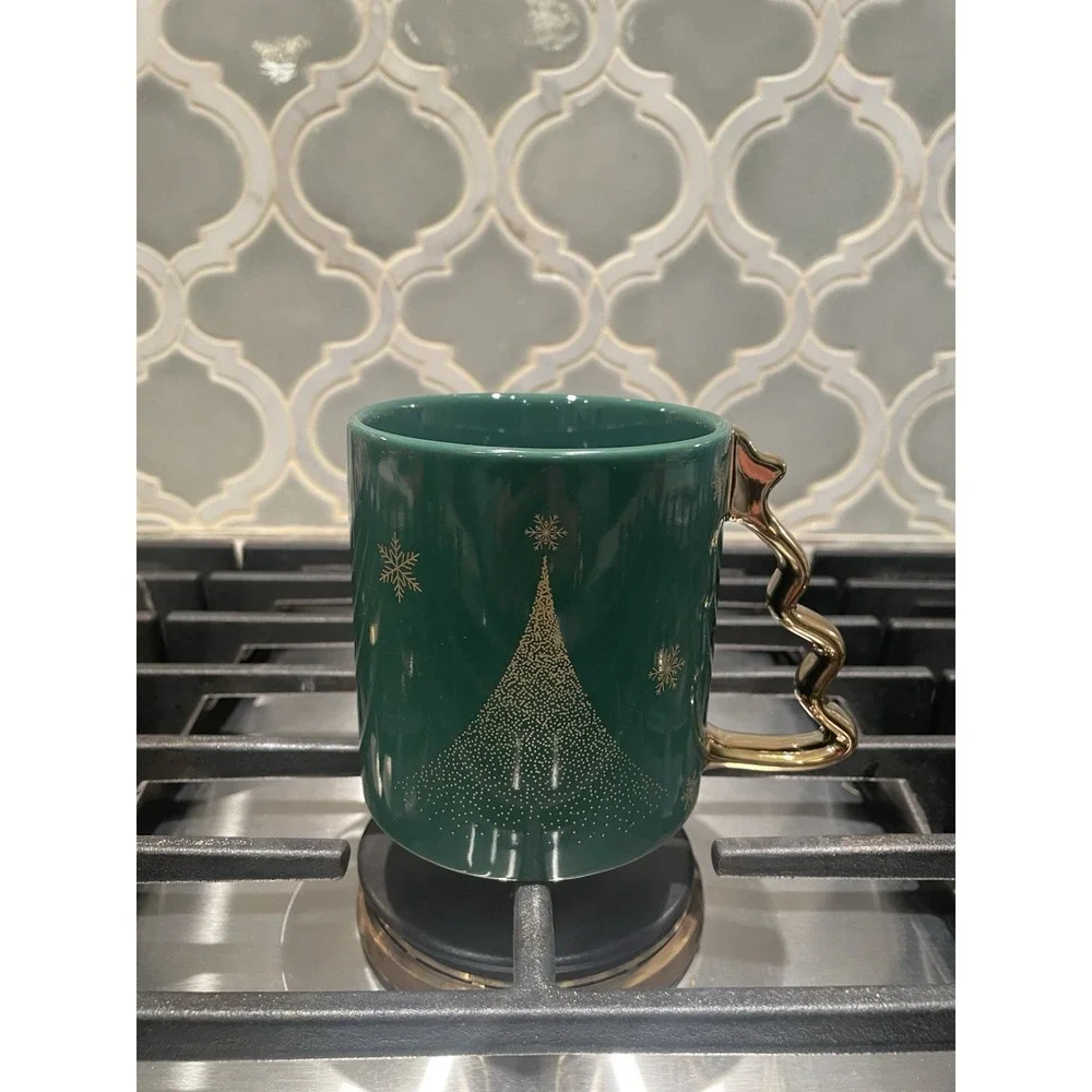Starbucks‎ Christmas Tree Handle Mug Green and Gold 2025 New Snowflakes